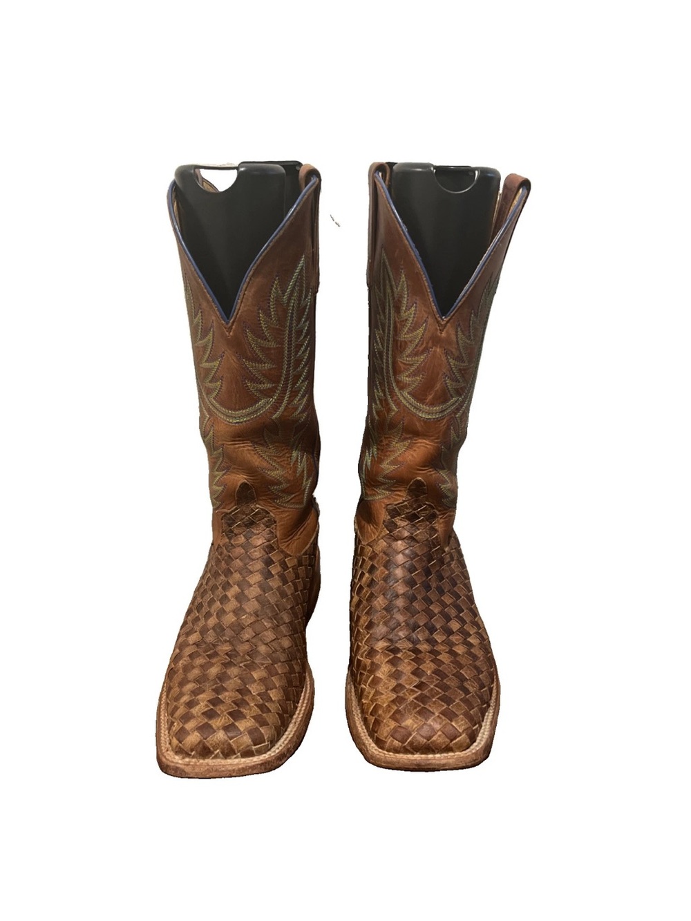 Horse Power Men's Brown Woven Leather Cowboy Boots by Anderson Bean Sz 10.5D